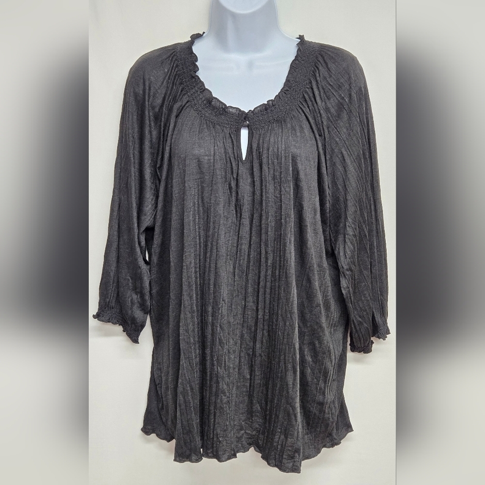 Faded Glory XXL Black Peasant Top Elastic Neck & 3/4 Sleeve Ends